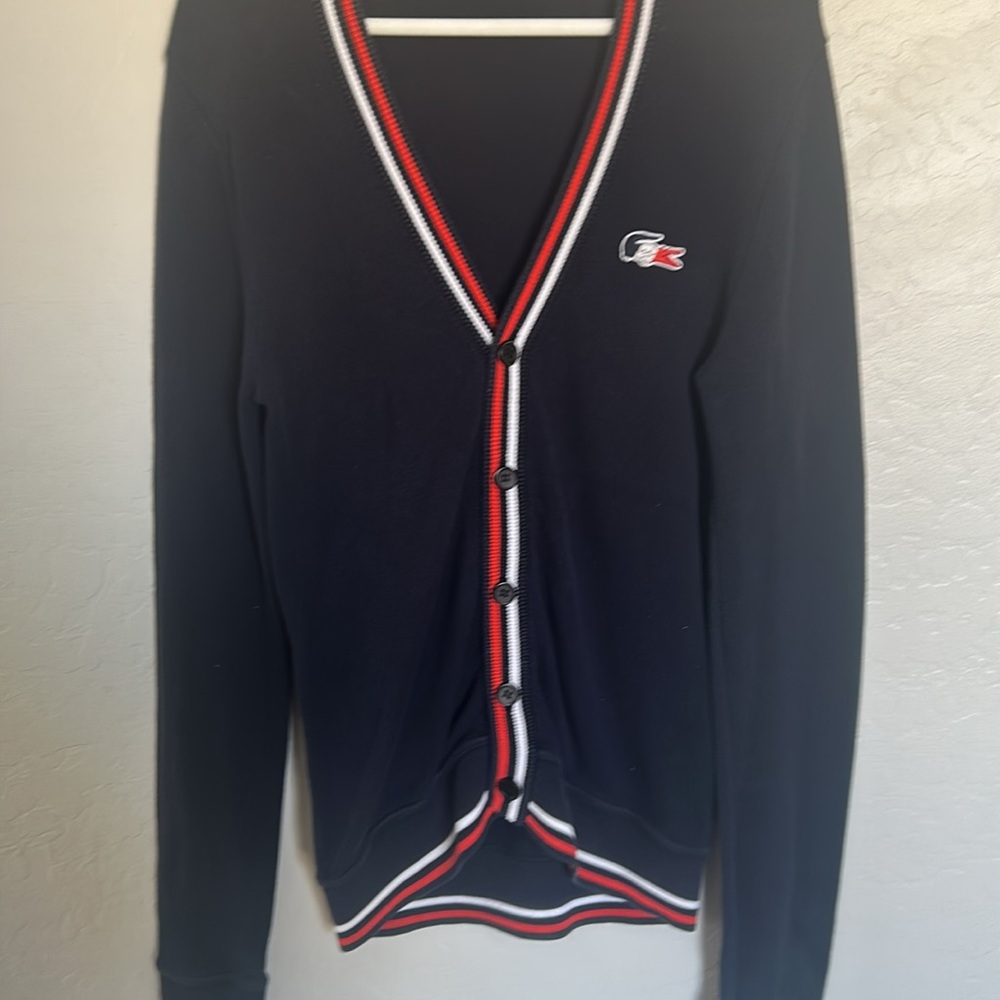 Lacoste Navy Cardigan with Red and White Accents - Picture 3 of 5